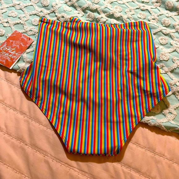 KORTNI JEANE High-Waisted Tie-Up Front Swim Bottoms - Juicy striped sz S - NWT - Picture 4 of 5